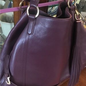 Large plum pebble leather with dramatic huge leather removable tassel